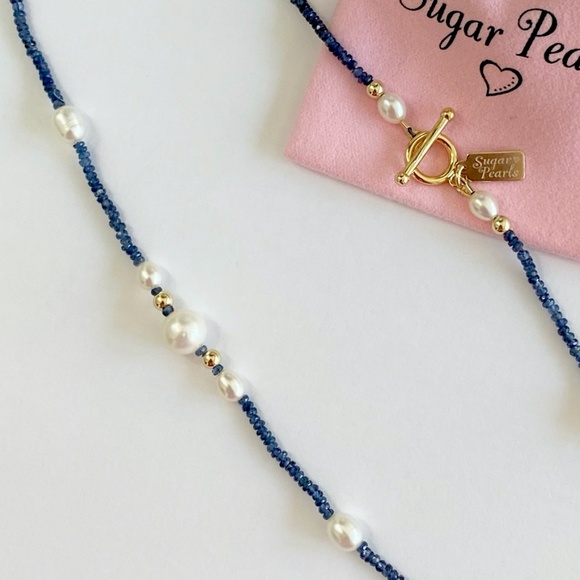 Freshwater Pearl, Sapphire & 14K Gold Necklace - Picture 6 of 8